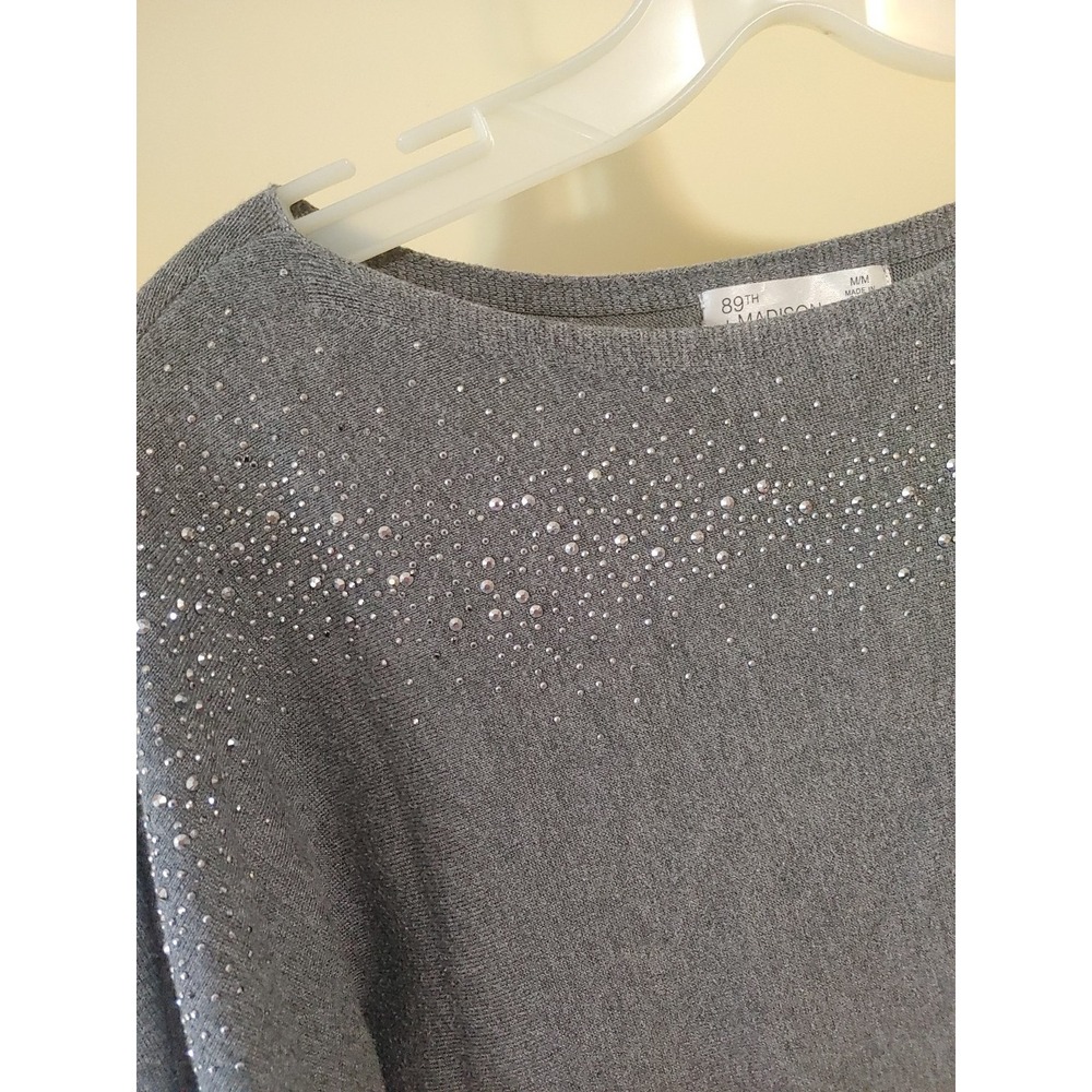 89th Madison Slouchy Sweater Silver Studded Raglan Sleeve Off Shoulder Sz‎ M